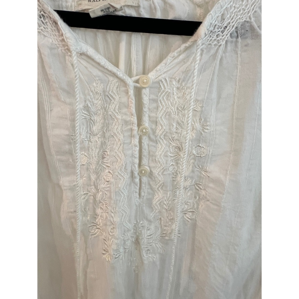 Denim & Supply Ralph Lauren White Cotton Embroidered Peasant Blouse Tassel L - Picture 3 of 7